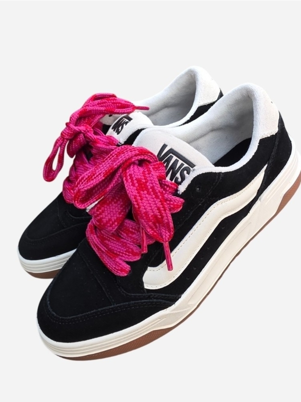 Vans Hylane Y2K Black & White Suede Low-Top Sneakers with Hot Pink Laces, Sz 8.5